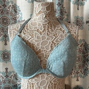 Victoria's Secret Lace Front Closure Bra Light Blue Lace
